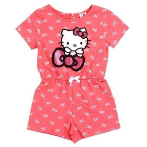 Hello Kitty Girls Size 8-10 Coral Romper Glitter With 2 Pair Hello Kitty Socks